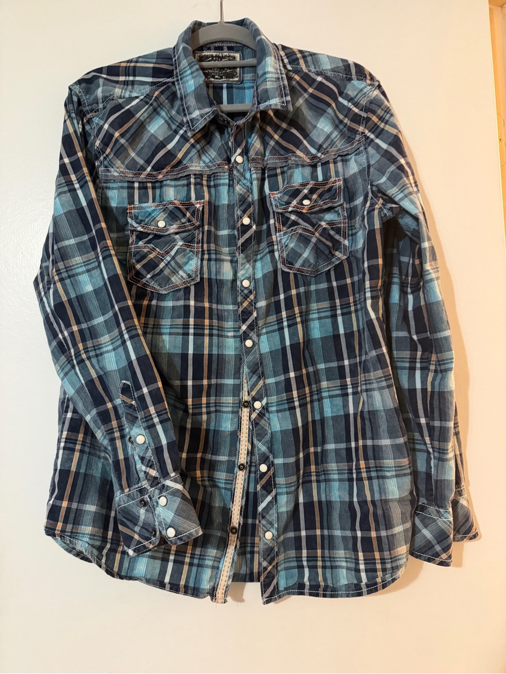 BKE Vintage Blue Plaid Button-Up Shirt